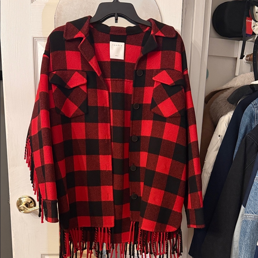 Sandro Red and Black Checkered Jacket